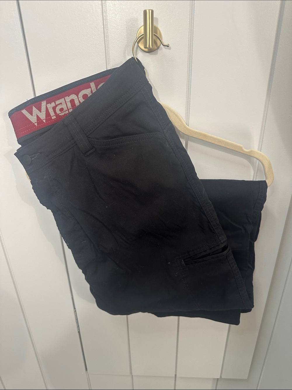 Wrangler Black Cargo Pants with Red Waistband Accent